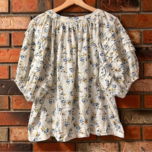 THE GREAT. The Carriage pintucked Floral Cotton-voile Puff Sleeve Blouse - Picture 5 of 11